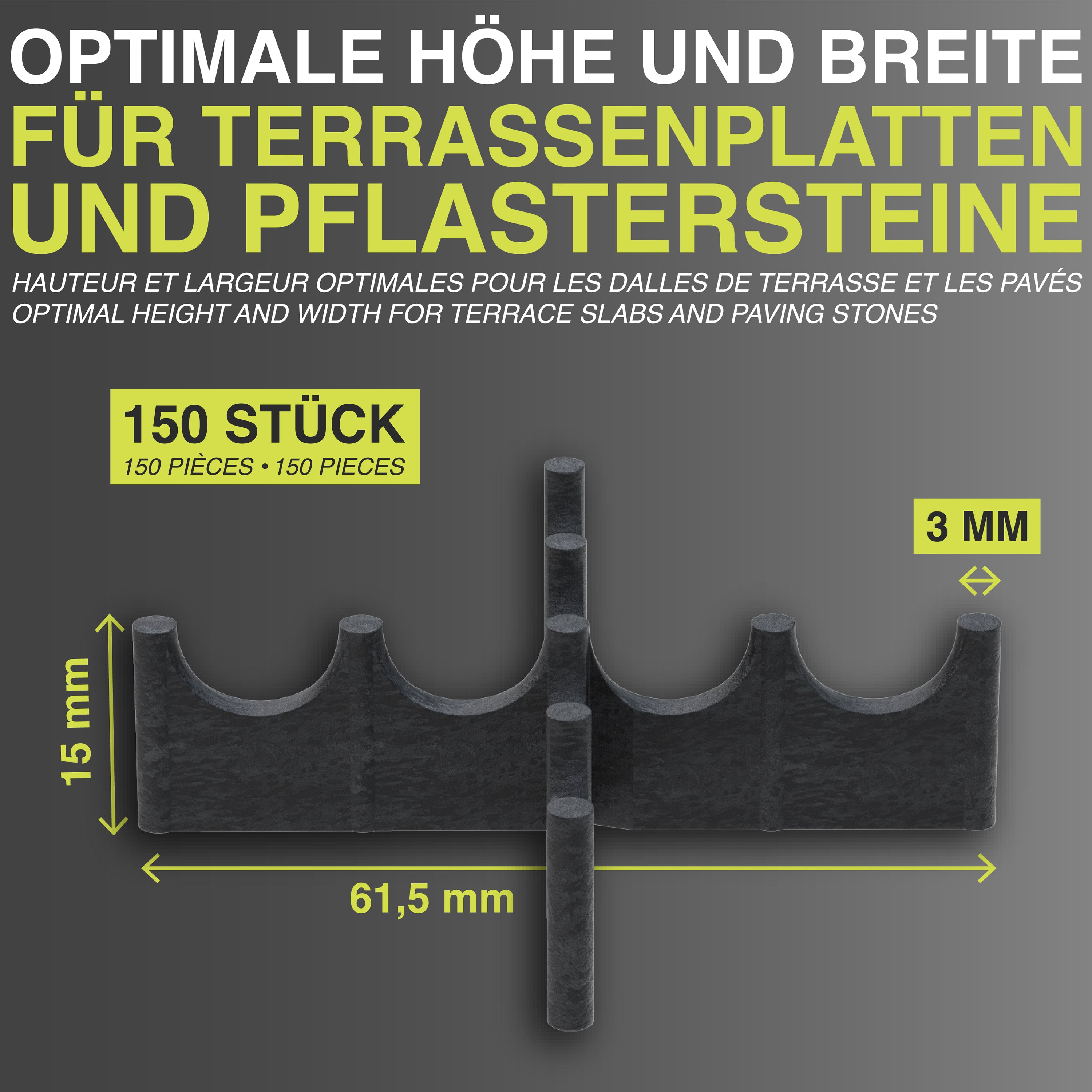 Fugenkreuze | 3mm - 150 Stück | für Terrassenplatten und Betonplatten