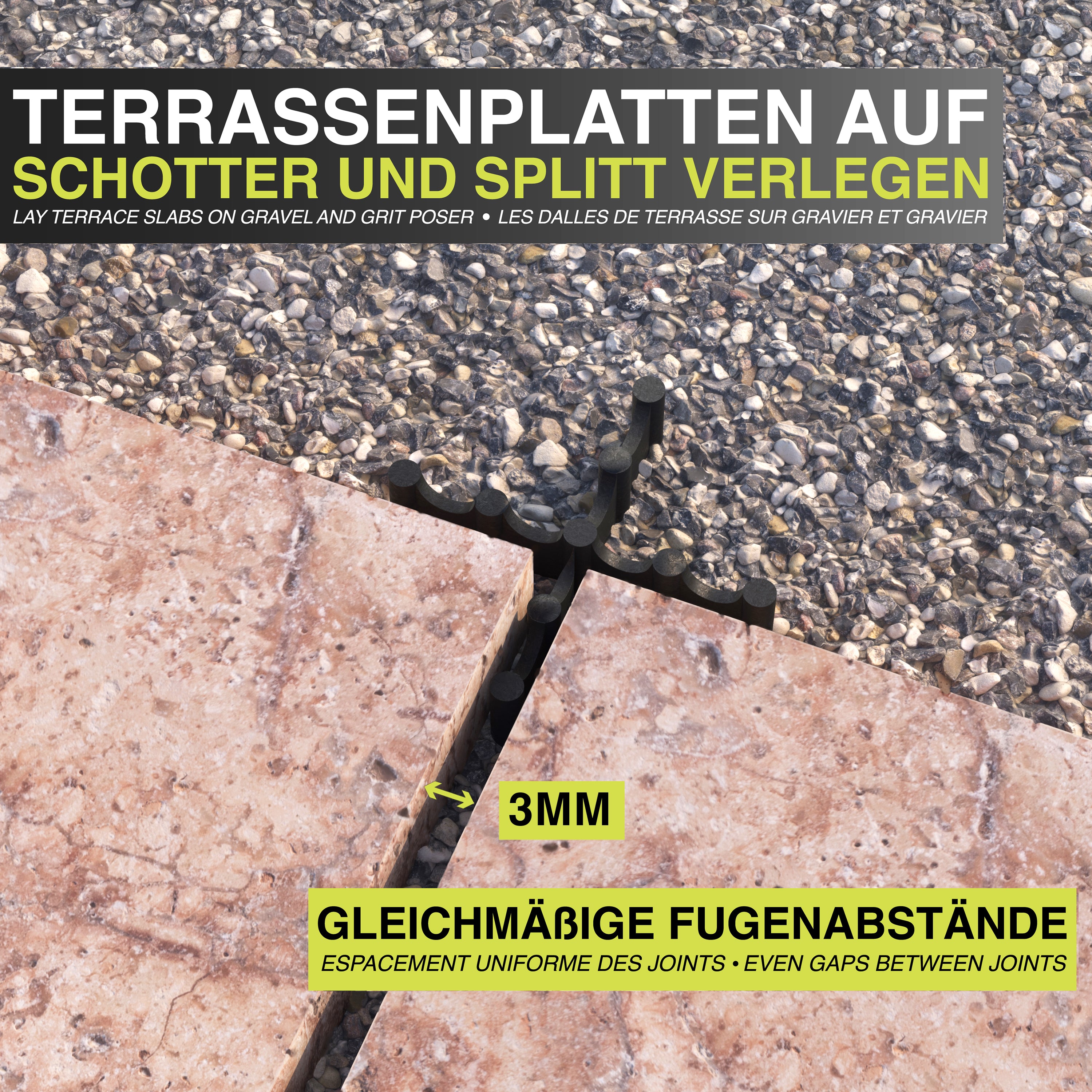 Fugenkreuze | 3mm - 150 Stück | für Terrassenplatten und Betonplatten